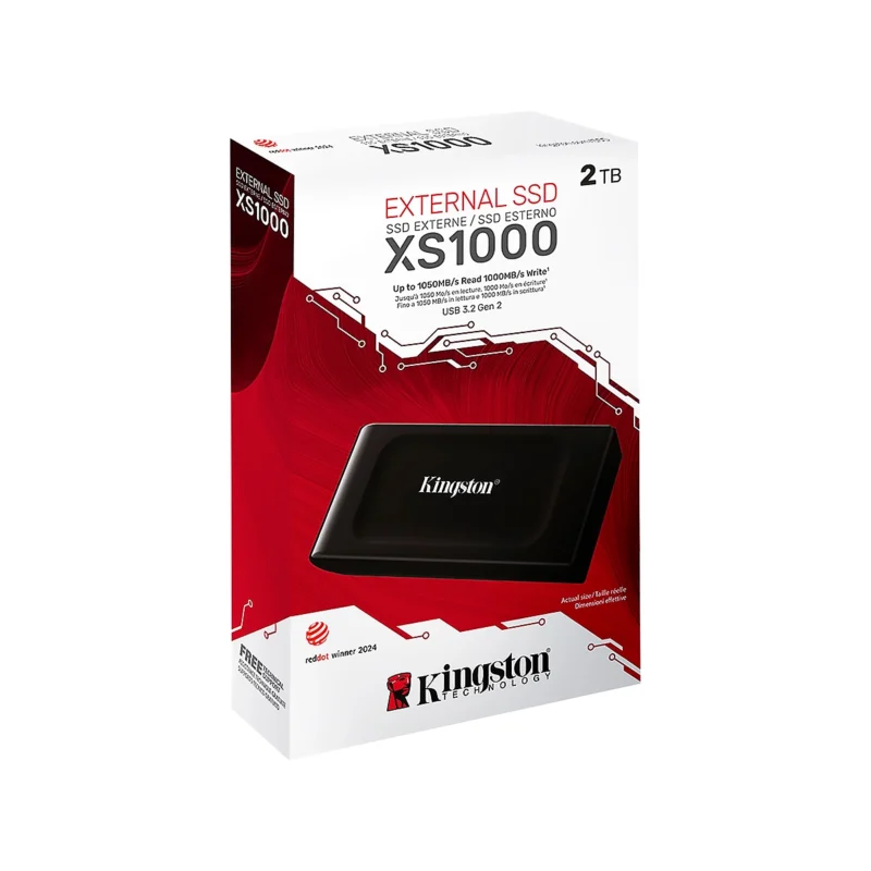 Disco Duro SSD KINGSTON 2TB XS1000 PCIe 1050MBs-1000MBs NAND 3D USB-3.2 EXTERNO
