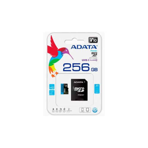 MICRO SDXC ADATA 256GB CON ADAPTADOR, UHS-I CLASS 10, V10, A1 (LECTURA 100MB/S ESCRITURA 25MB/S)